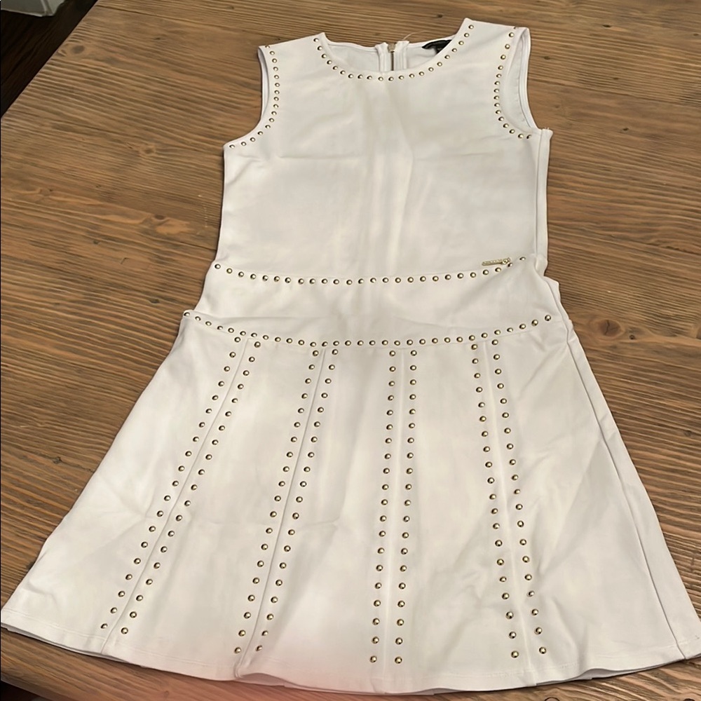 Guess Girls 12 NWOT White Pleated Embellished Cocktail Dress